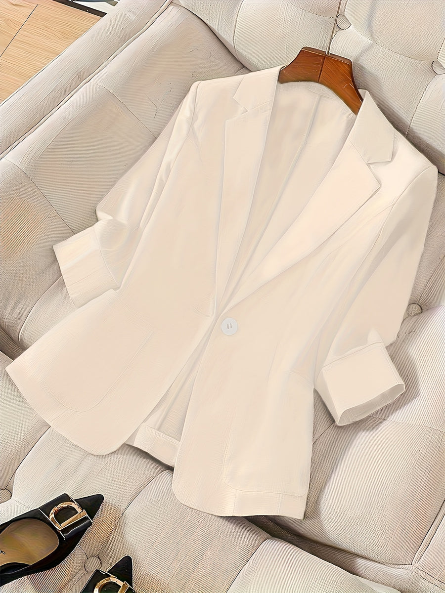 2026 New Premium Solid Color Single-Button Suit Jacket, Elegant 3/4 Sleeve, Comfortable And Breathable Casual Outerwear, Elegant Style Suitable for Daily Spring Summer Autumn, All-Match Temperament Suit - Pale Pinkish Gray