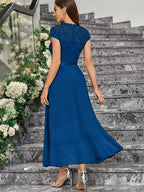 Western Hot Style Women'S Bridesmaid Dress Elegant Waist-Cinching Proper Party Gown Wedding Guest Outfit - Blue