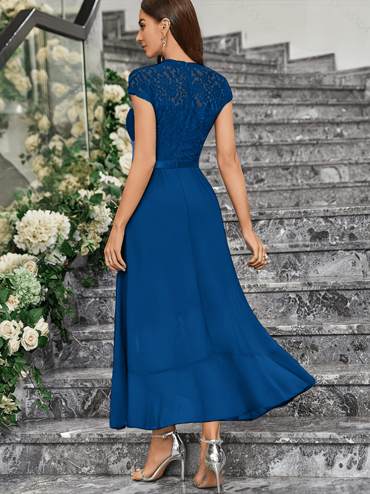 Western Hot Style Women'S Bridesmaid Dress Elegant Waist-Cinching Proper Party Gown Wedding Guest Outfit - Blue