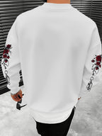 Men's Crew Neck Sweatshirt, Casual Rose with Thorns, New Autumn/Winter Men's Apparel - White