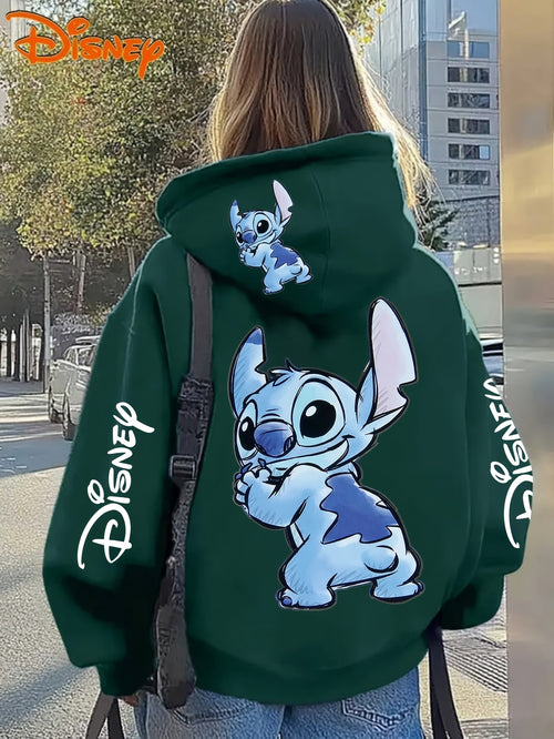 "Official Authorization of Disney" Shi Diqi Theme Printed Ladies Hooded Sweater, Disney Theme Three Prints, Suitable for All Seasons, Skin-friendly Micro-elastic, Everyday Casual Cute Cartoon Drawstring Hoodie. - Green