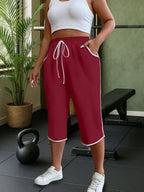 New Spring And Summer Solid Color Casual Comfortable Mid-Length Sweatpants For, Fitness, And with Pockets - Red