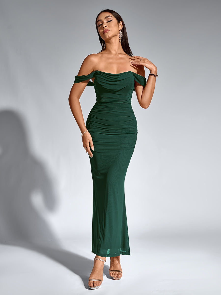 Women's Elegant Off-the-Shoulder mermaid gown - Formal party wedding long dress, Stretchy Bodycon fit, Non-Transparent Party Evening Gown for Women, Formal Attire, Highelasticity Fabric, Special Occasion Dress, High Elasticity Material, Formal Dress - Dark Green