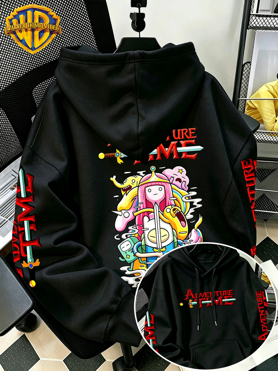 By Warner Bros., 2026 New Adventure Treasure Print, Men's Hoodie, Hooded Sweatshirt, Kangaroo Pocket and Drawstring Hat, Suitable for Daily and Outdoor Sports Wear, Autumn and Winter Warm Jacket, Fashionable Jacket - Black