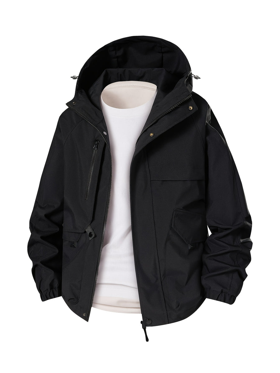 Men'S Lightweight Hooded Softshell Jacket - a Classic, Rugged, And Casual Full-Zip Coat with Multiple Pockets. Suitable for Hiking, Camping, Travel, And Daily Commuting; Ideal for Spring, Summer, And Autumn Wear. A Great Gift Choice for Men - Black