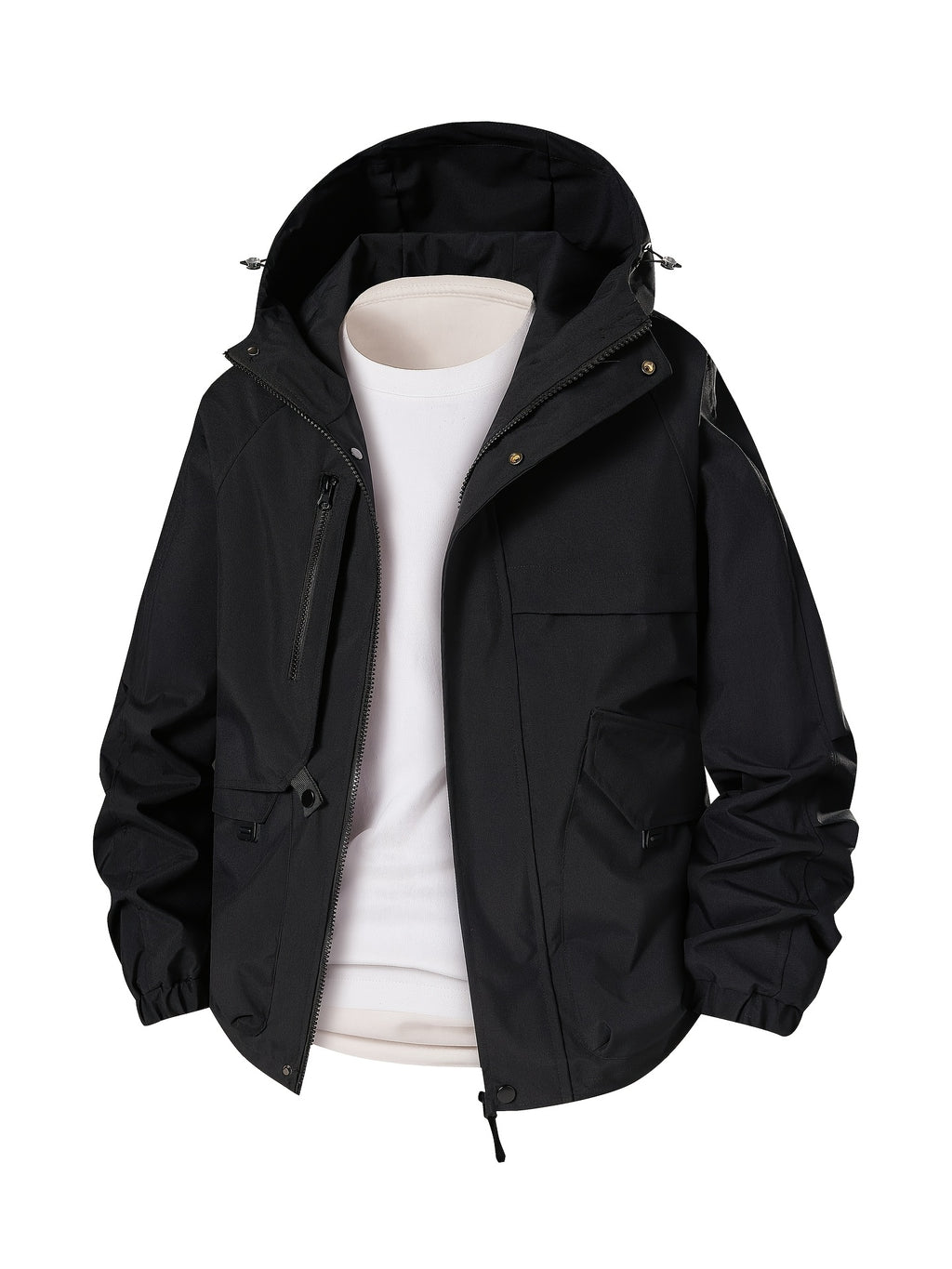 Men'S Lightweight Hooded Softshell Jacket - a Classic, Rugged, And Casual Full-Zip Coat with Multiple Pockets. Suitable for Hiking, Camping, Travel, And Daily Commuting; Ideal for Spring, Summer, And Autumn Wear. A Great Gift Choice for Men - Black