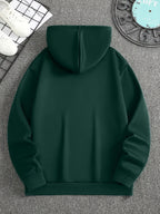 Minimalist Style Boston Letter Print Men'S Hooded Sweatshirt Regular Fit, Casual Long Sleeve Pullover - Dark Green