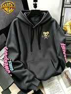 Warner Bros Official Dumbbell Bubble Cartoon Print Hoodie - Men's Fashion Hoodie with Adjustable Drawstring, Loose and Comfortable Sweatshirt, Suitable for Daily and Outdoor Sports Wear, the Perfect Choice for Warmth in Autumn and Winter! Sizes - Dark Gray