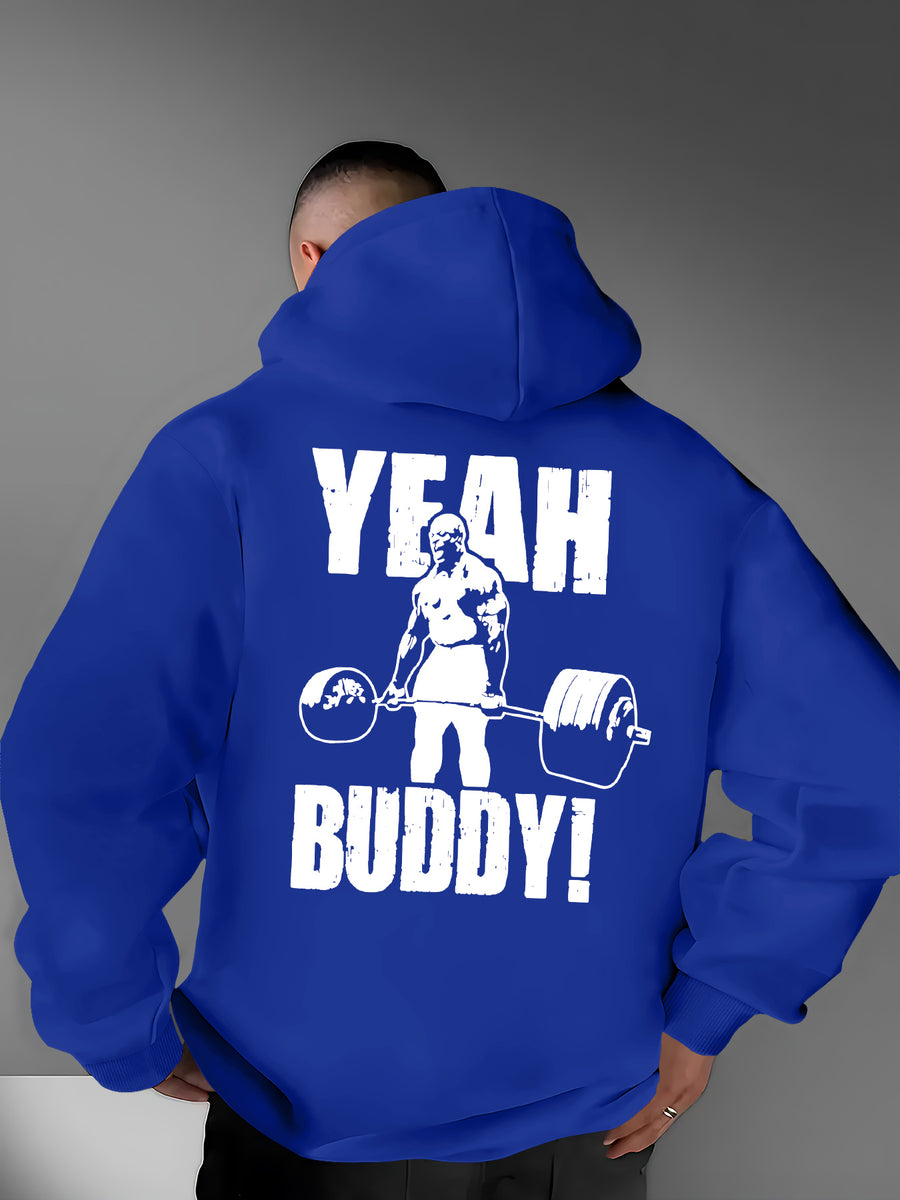 Men's Casual Versatile Hooded Sweatshirt, Fashionable and Trendy Fitness Graphic Print, Outerwear for Outdoor and Home Wear, Men's Casual Pullover Hooded Sweatshirt - Blue
