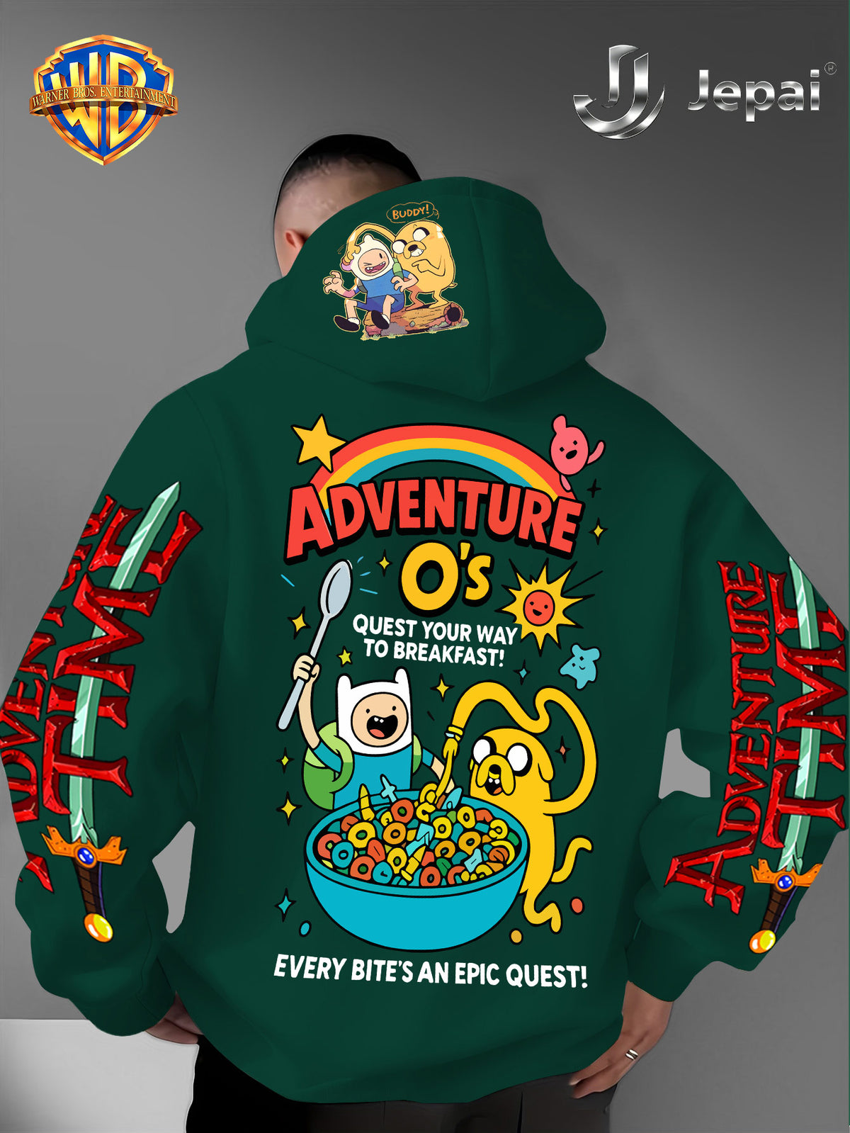 Official Warner Bros., Trendy Cool American Street Style Classic Character Theme Print Hoodie, American Street Style Unisex Long Sleeve Top, Suitable for Daily And Outdoor Activities, Ideal Warm Outerwear Choice for Autumn And Winter! - Green