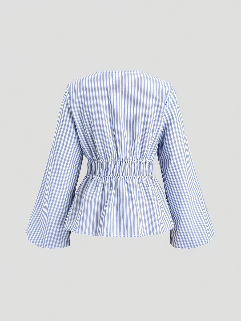 Belted Vertical Stripe Long-sleeve Shirt, Artistic Casual Fashion, Versatile Loose Top - Mixed colors