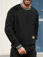 New Men's Casual Fashionable Sporty Cool Versatile Trendy Stylish 3D Jacquard Fabric High Street Popular Knitted Flatbed Collar Crew Neck Sweatshirt - Black