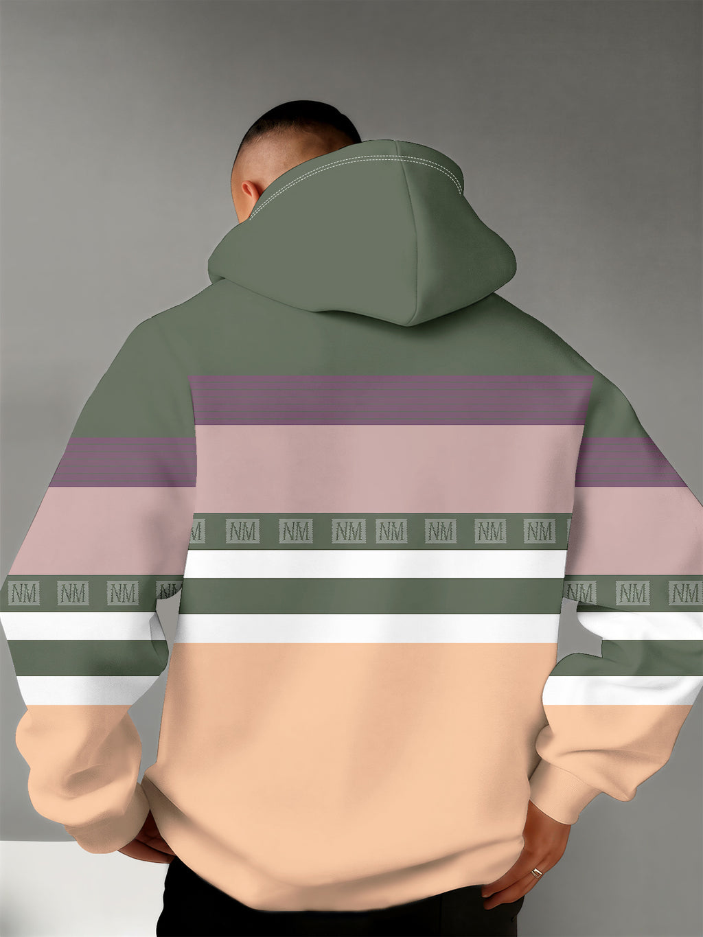4 Styles, Men's Long Sleeve Casual Hoodies with Fresh Mountain Pattern with Contrasting Horizontal Stripes Prints, Trendy Printed Hooded Jackets, Sporty and Fashionable Style, Spring and Autumn Tops for Daily Casual Outfits. - Mixed colors