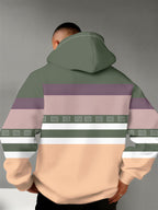 4 Styles, Men's Long Sleeve Casual Hoodies with Fresh Mountain Pattern with Contrasting Horizontal Stripes Prints, Trendy Printed Hooded Jackets, Sporty and Fashionable Style, Spring and Autumn Tops for Daily Casual Outfits. - Mixed colors
