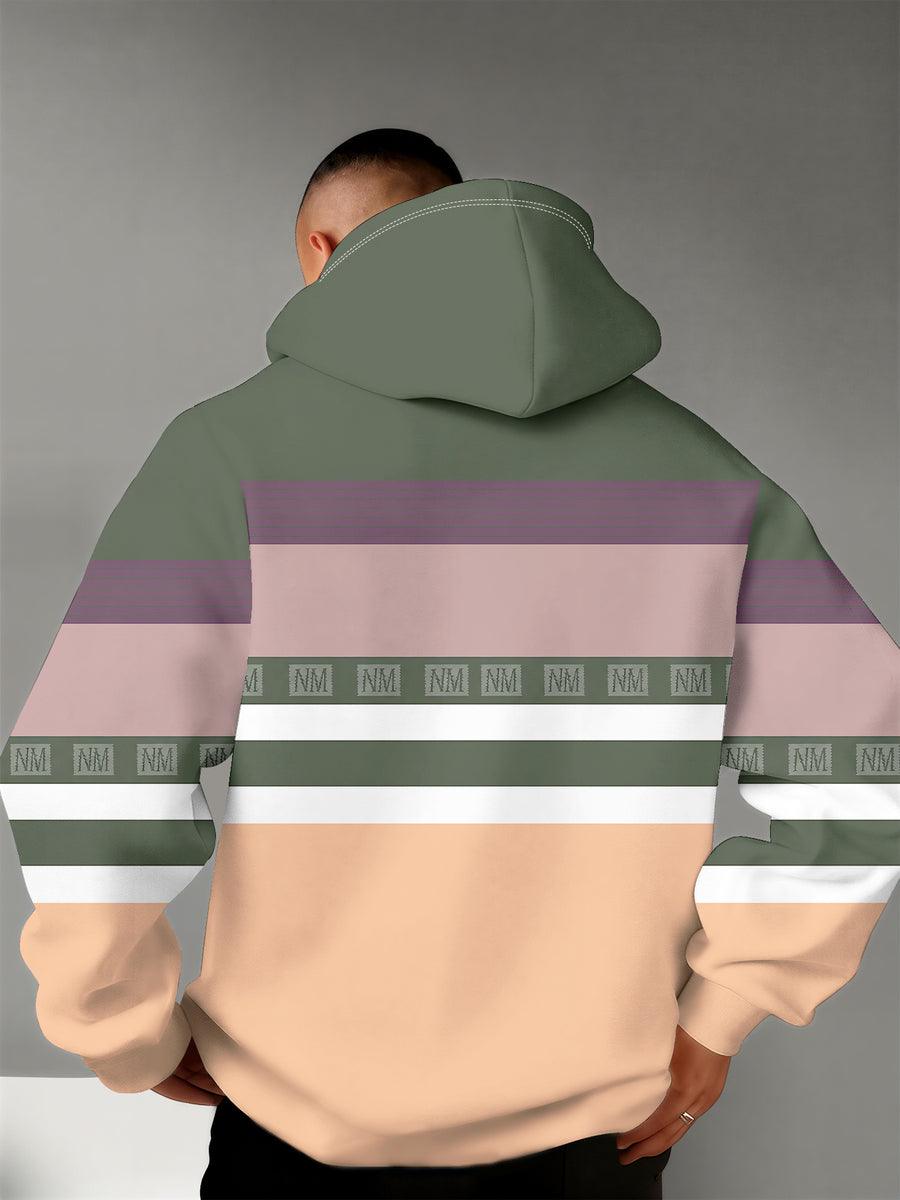 4 Styles, Men's Long Sleeve Casual Hoodies with Fresh Mountain Pattern with Contrasting Horizontal Stripes Prints, Trendy Printed Hooded Jackets, Sporty and Fashionable Style, Spring and Autumn Tops for Daily Casual Outfits. - Mixed colors