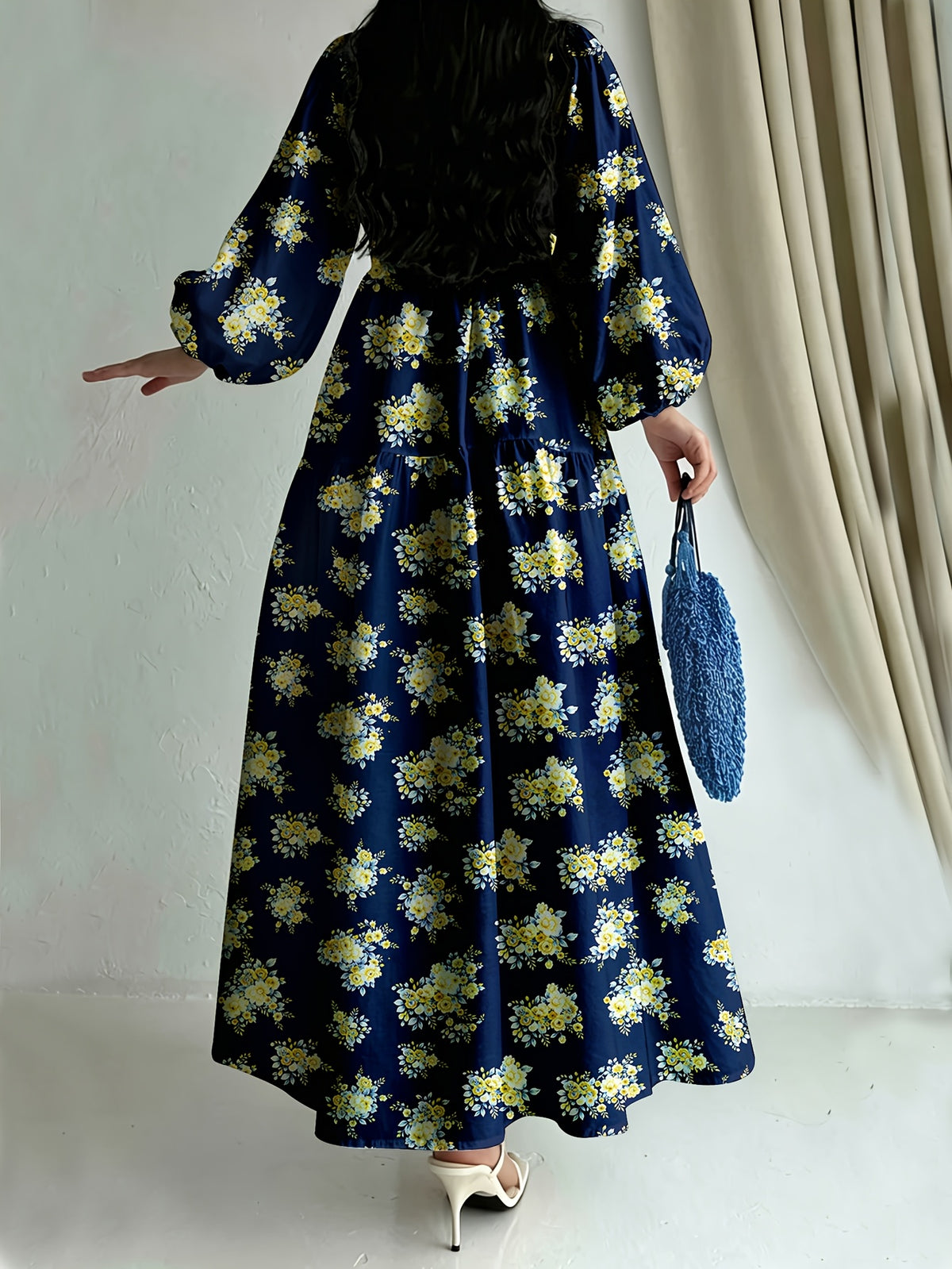 Elegant Printed Long Sleeve Dress for Spring And Autumn, Women'S, Non-Stretchable, Machine Washable - Suitable for All Seasons - Mixed colors
