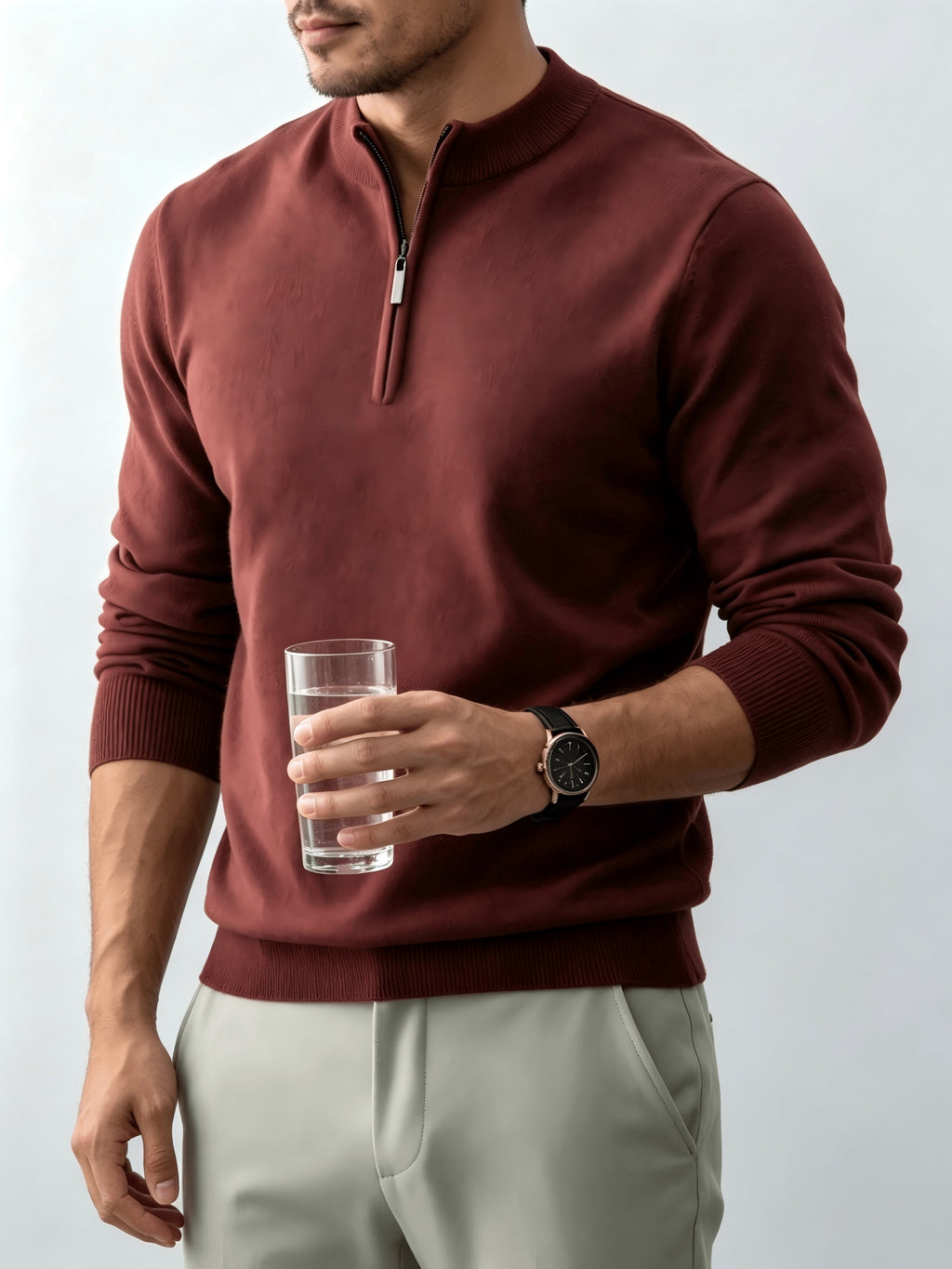 Fall Winter Men'S Half-Zipper Stand-Collar Knit Pullover, Classic Long Sleeve Fit for Casual Social Wear, Daily Commute, Light Business Meeting, Casual Gathering - Tender Red