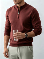 Fall Winter Men'S Half-Zipper Stand-Collar Knit Pullover, Classic Long Sleeve Fit for Casual Social Wear, Daily Commute, Light Business Meeting, Casual Gathering - Tender Red