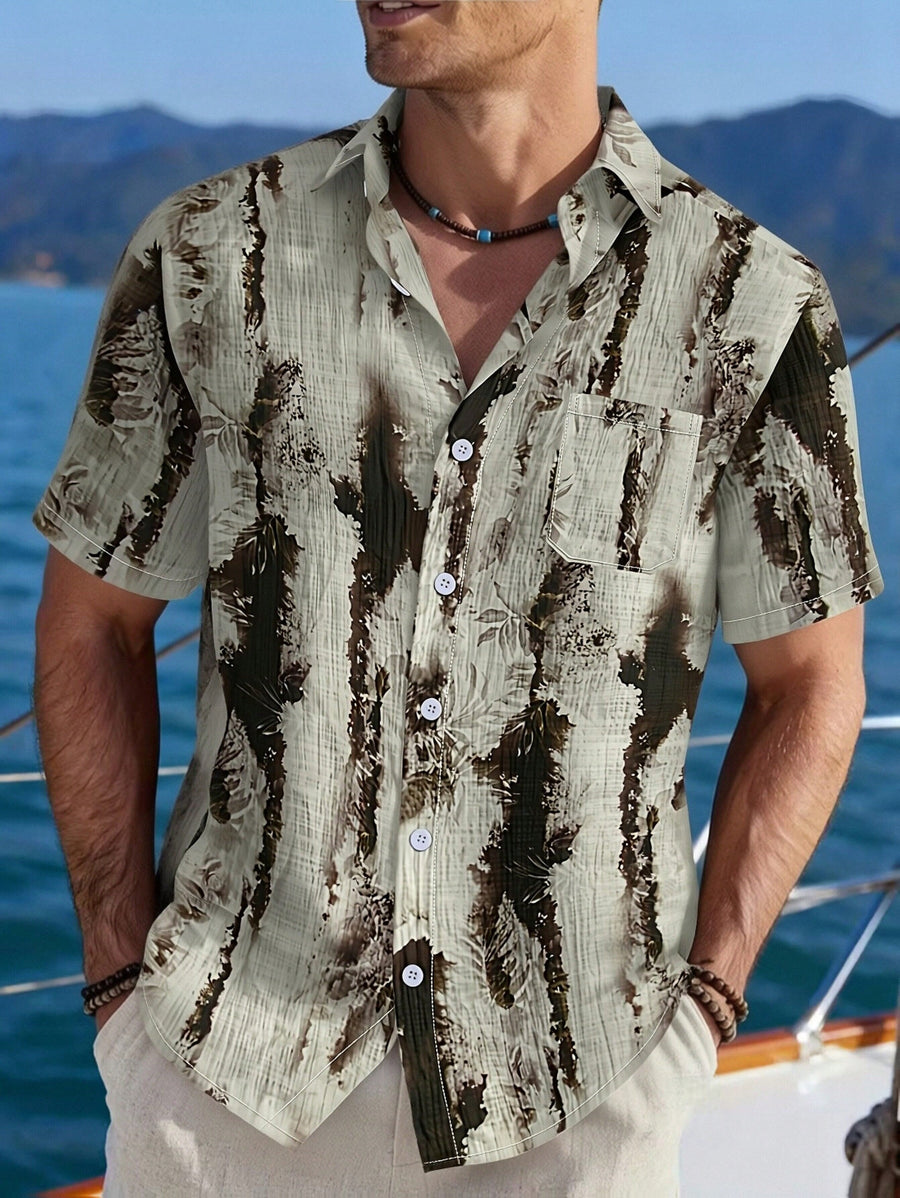 Hot-weather Guys, Check This Out! Summer Lightweight Tie-dye Short-sleeve Shirt, Hawaiian-style Slim-fit Beach Vacation Top, Chinese Size, Please Check The Size Guide Carefully - Yellow