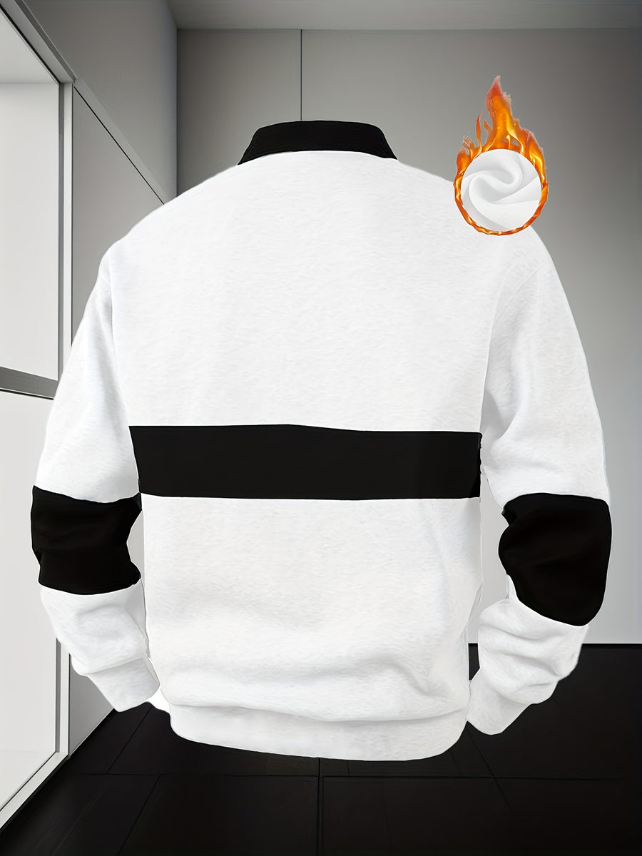 Men'S Casual POLO Shirt with Color Block Design | Button Collar, Loose Fit, Machine Washable, Ideal for Leisure and Gifts - White