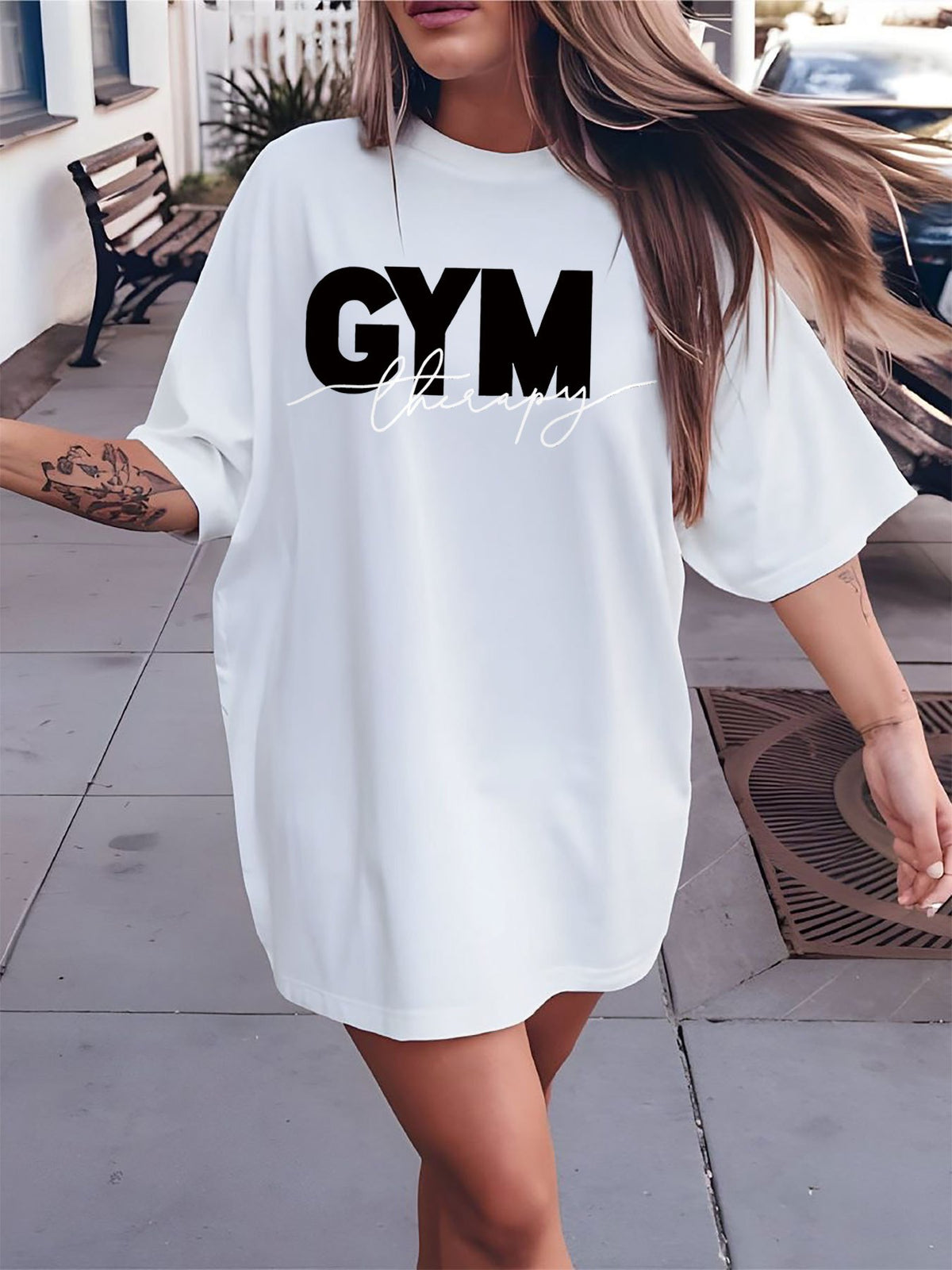 letter print drop shoulder t-shirt, short sleeve crew neck casual top for spring & summer, Women's clothing - White