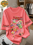 Warner Bros. Officially Licensed Adventure Time Vintage Cartoon Print Men's 100% Cotton T-Shirt, American Retro Casual Short Sleeve, Soft and Breathable, Suitable for Daily Use, Fitness, and Outdoor Activities in Summer - Watermelon Red