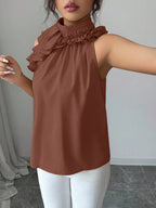 Fashionable Office Women's Solid Color Halter Top, Versatile Pleated Halter for Daily Gatherings, Sleeveless Top Suitable for Spring and Autumn, Standard Size Women's Top - Bean color
