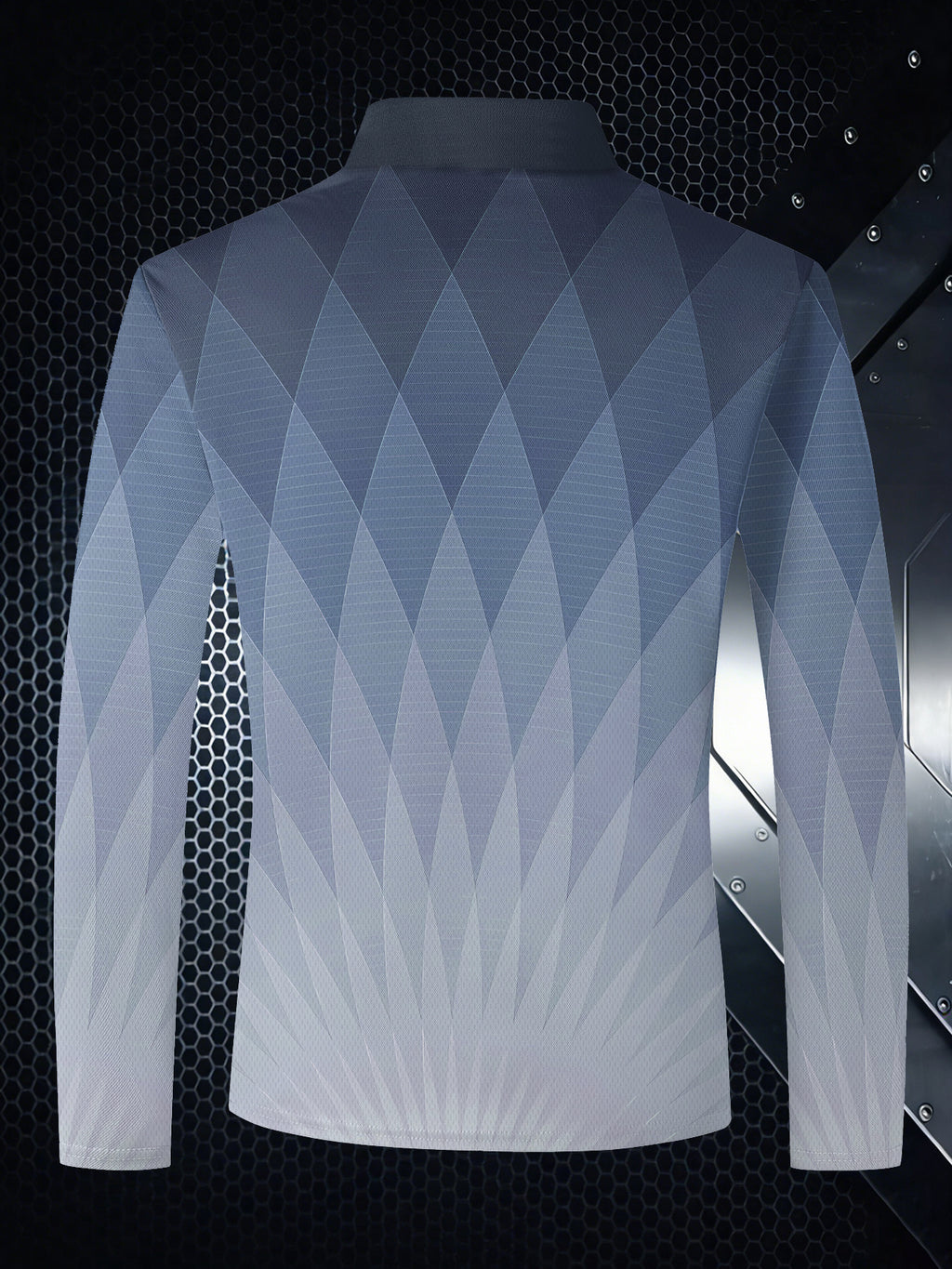 Men'S Digital Print Long Sleeve Polo Shirt - Non-Textured, Blue-Gray Geometric Gradient, Skin-Friendly Breathable Fabric, Men'S Fashion Casual Polo, Casual Men'S Top - Mixed colors