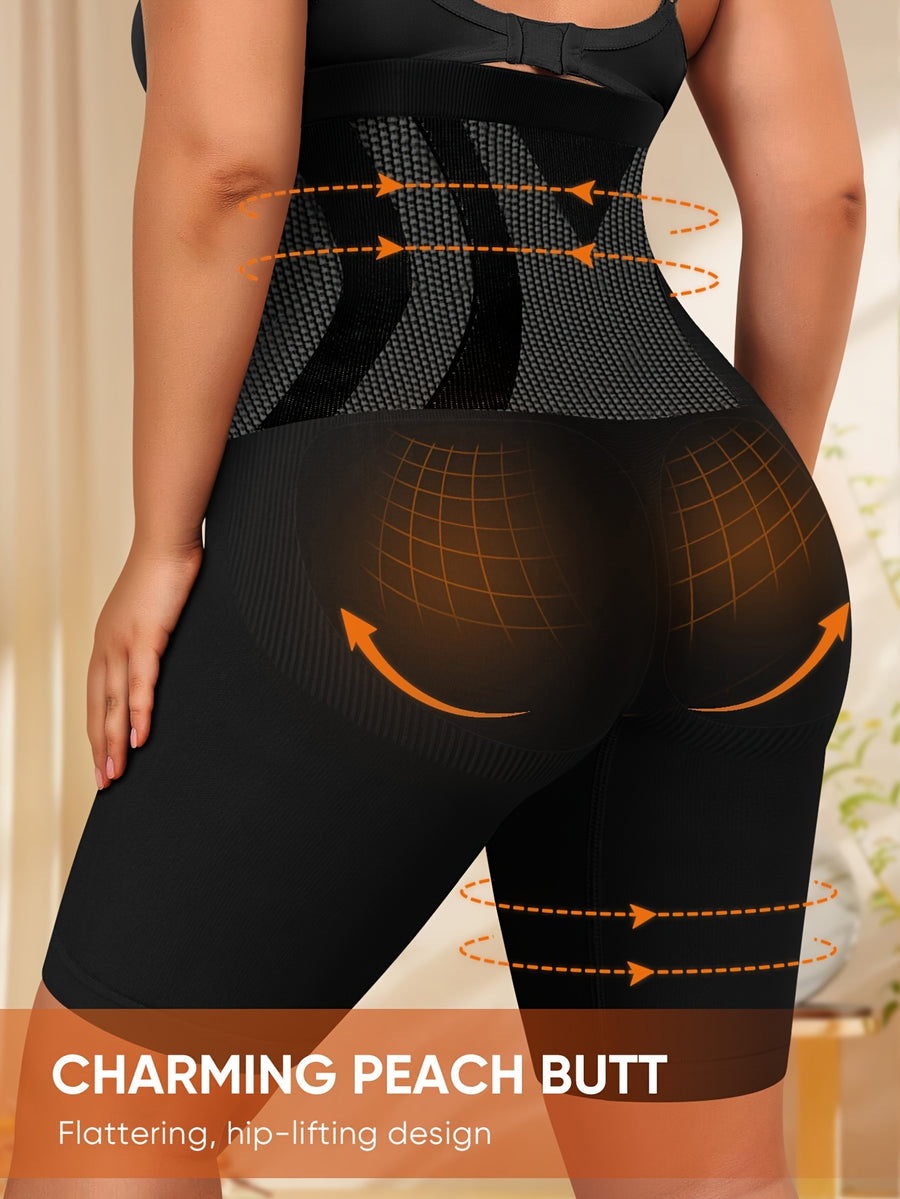 1-Pack Plus Size Panties, Enlarged Size, High-Waist Tummy Control, Shaping And Lifting, Seamless Panties, Women'S Underwear, Square-Cut Panties, Boxer Briefs - Black