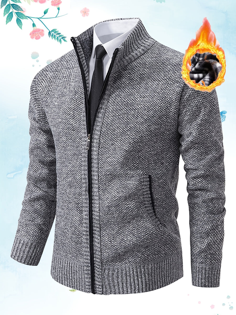 Single Casual Knitted Jacket with Stand-Up Collar And Smooth Zipper, Comfortable And Loose Retro Style, Versatile And Durable for Upper Body. (Includes Jacket) - Light Grey