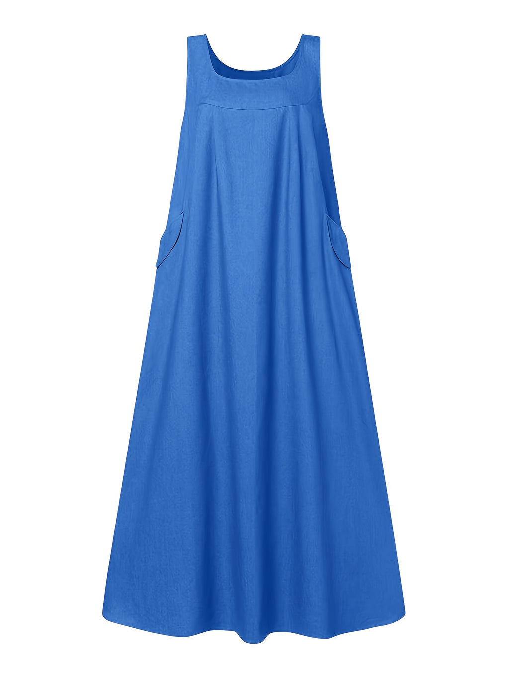 [Printed Pants - Not Denim Fabric] Elegant and Stylish Women's Imitation Denim Fabric Vest Dress with Pockets, Sleeveless, Long, Loose Fit, Versatile for Outings, Dates, Commuting - Sea Blue