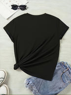Women'S Casual Short Sleeve, Artistic Graffiti Portrait Print T-Shirt, Fashionable Versatile Top - Black