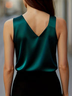 Women's Asymmetrical Spaghetti Strap Tank Top - Malachite Green