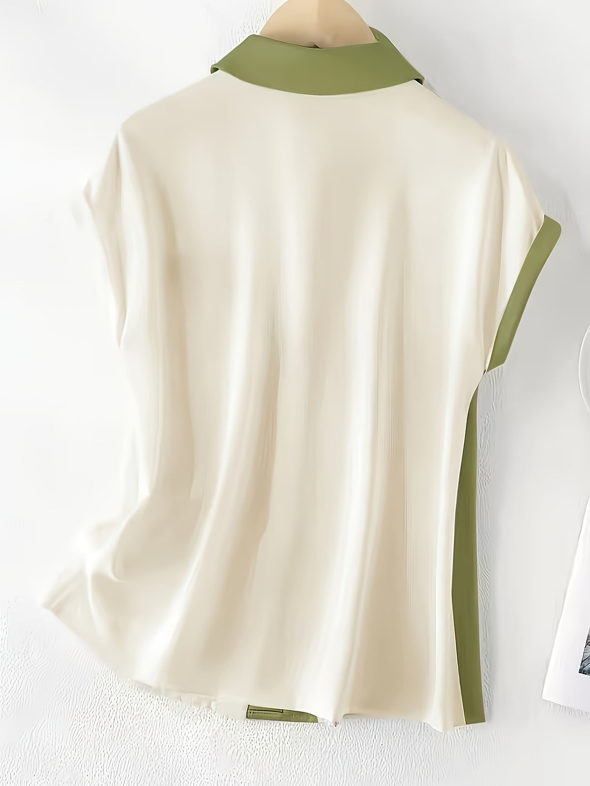 Elegant And Fashionable Avocado-Colored Contrast White Sleeveless Shirt, Commute And Casual, Premium Look - Mixed colors