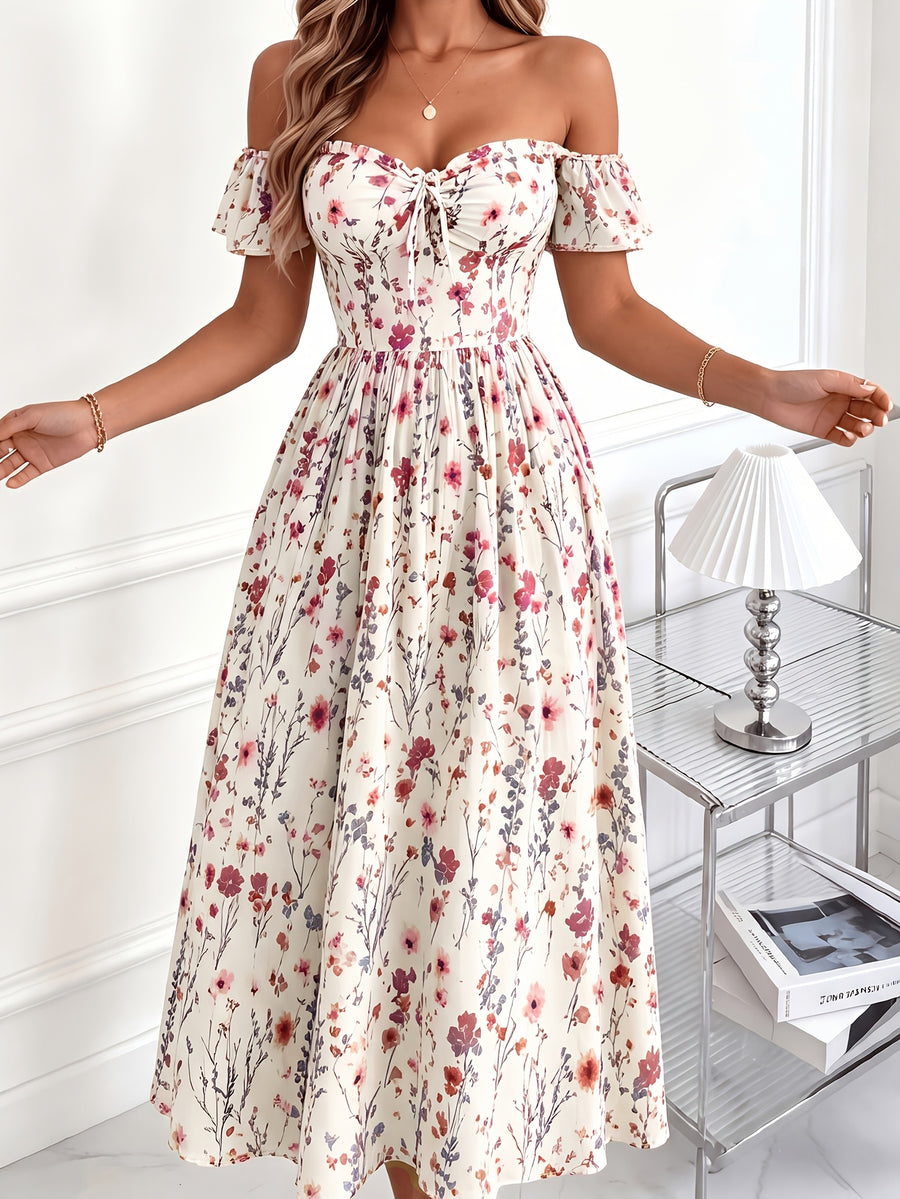 Shangyue Clothing Women'S New Elegant Waist-Cinching Printed Vacation Dress - Red