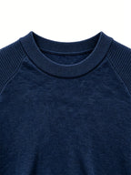Men's Raglan Crew Neck Short Sleeve Knitwear with Street Graffiti Letter Print, Thin, Breathable, Casual Half-Sleeve - Navy Color