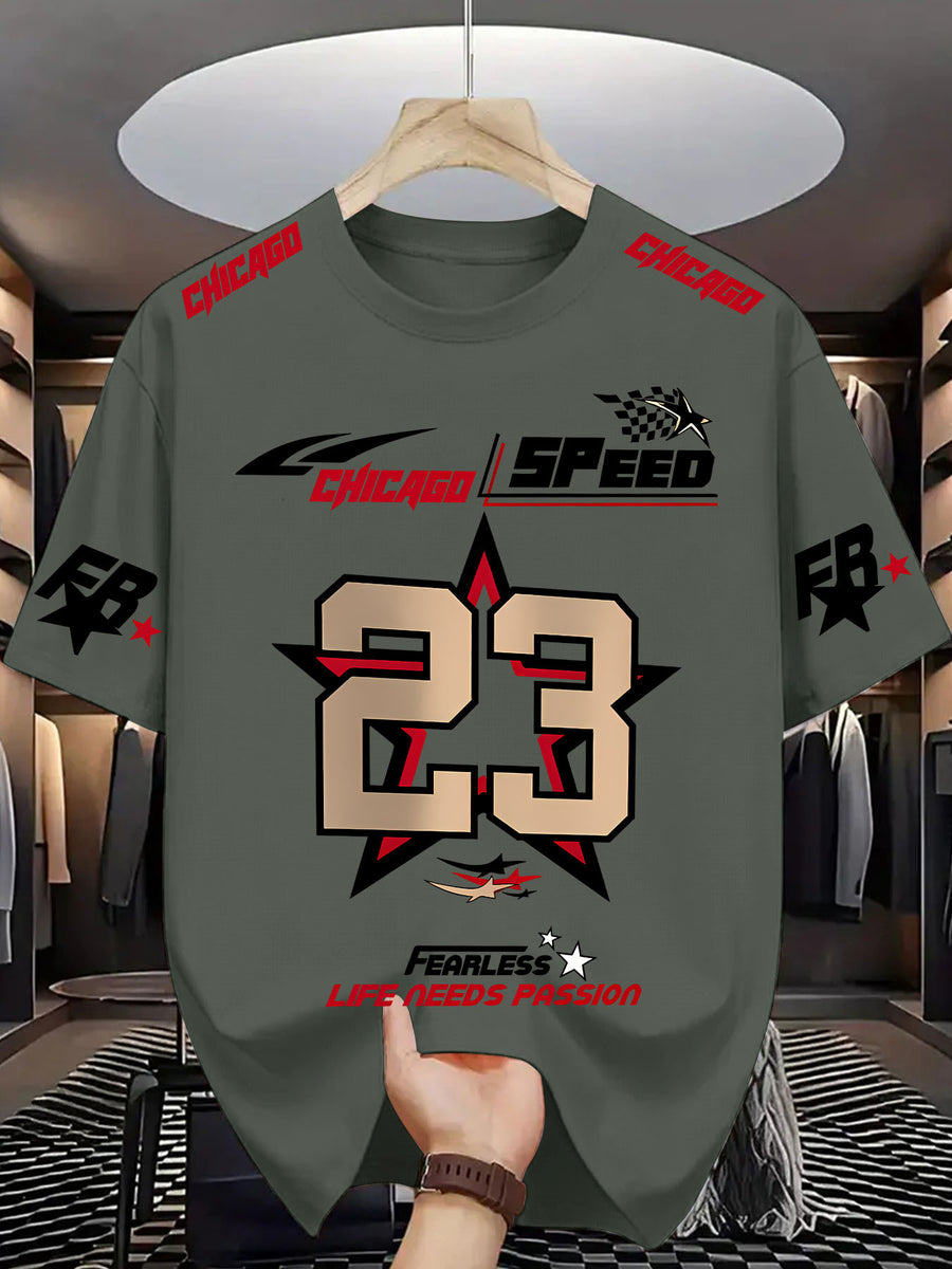 Chicago Speed 93 Fearless Men'S Round Neck T-Shirt -- Lifestyle And Performance Inspired - Grey