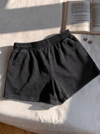 Solid Color Soft and Fluffy Fabric Women's Casual Drawstring Shorts - Deep Grey
