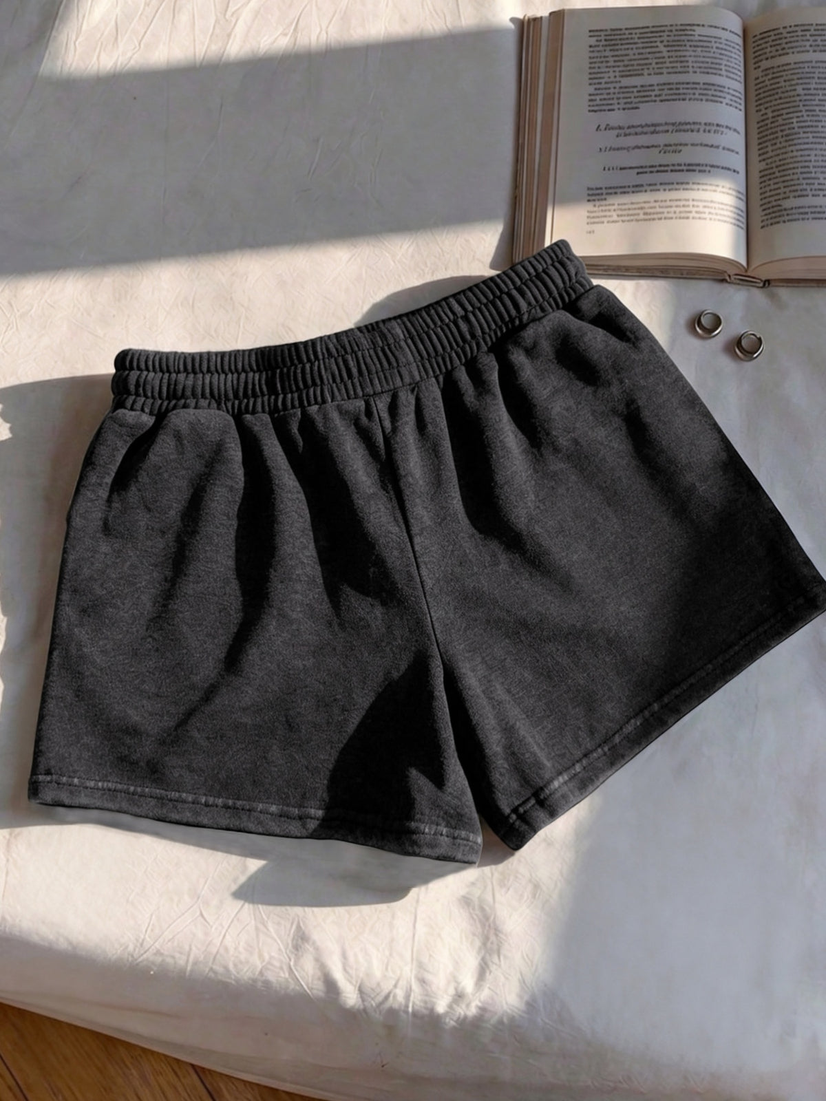 Solid Color Soft and Fluffy Fabric Women's Casual Drawstring Shorts - Deep Grey
