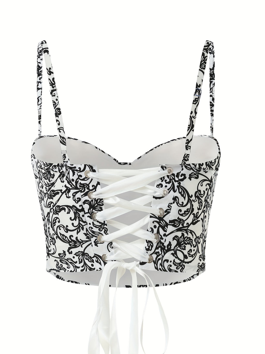 Elegant Special Vintage Floral Print Elegant Short Body-Shaping Camisole with Sexy Boning - Black and White Rattan