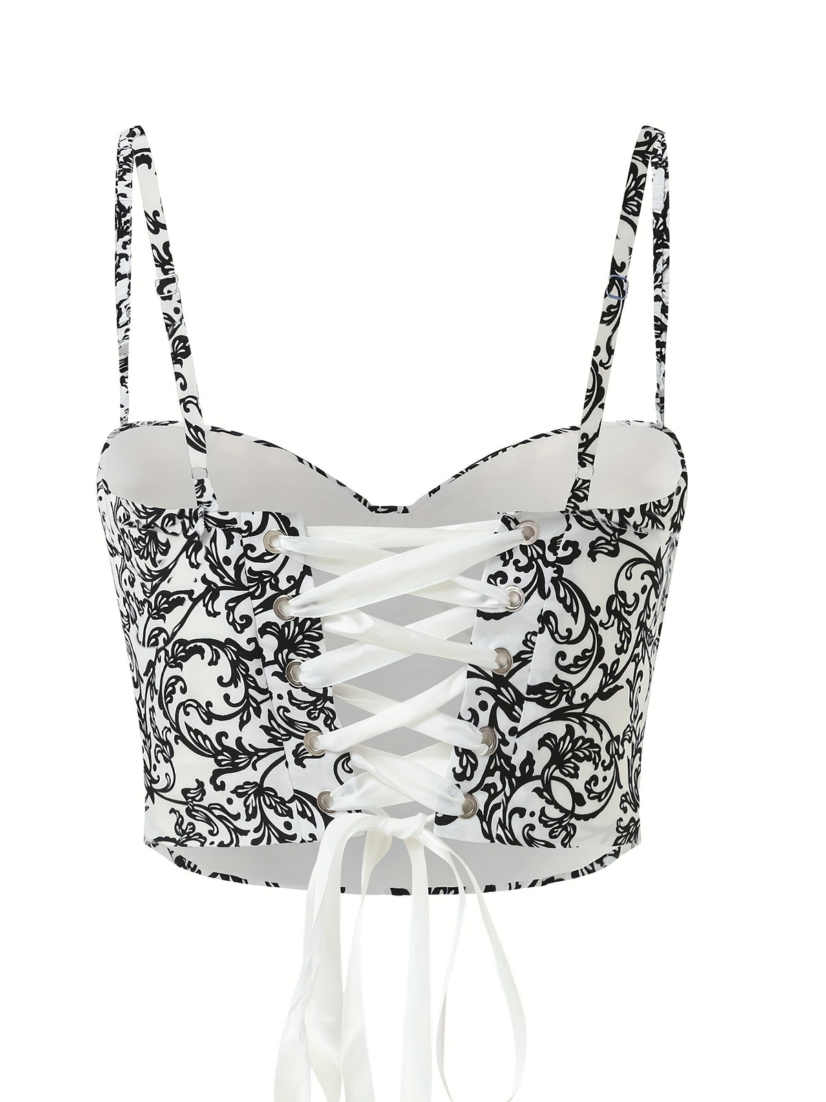 Elegant Special Vintage Floral Print Elegant Short Body-Shaping Camisole with Sexy Boning - Black and White Rattan