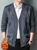 Men'S Winter Sweater, Winter Coat, Fleece-Lined And Thickened V-Neck, Fully Buttoned Cardigan, Easy Outfit, Men'S Gift, Suitable for Outdoor Travel, Mountaineering, Daily Outings, Commuting And Office Wear, Etc, Autumn Essentials - Light Grey