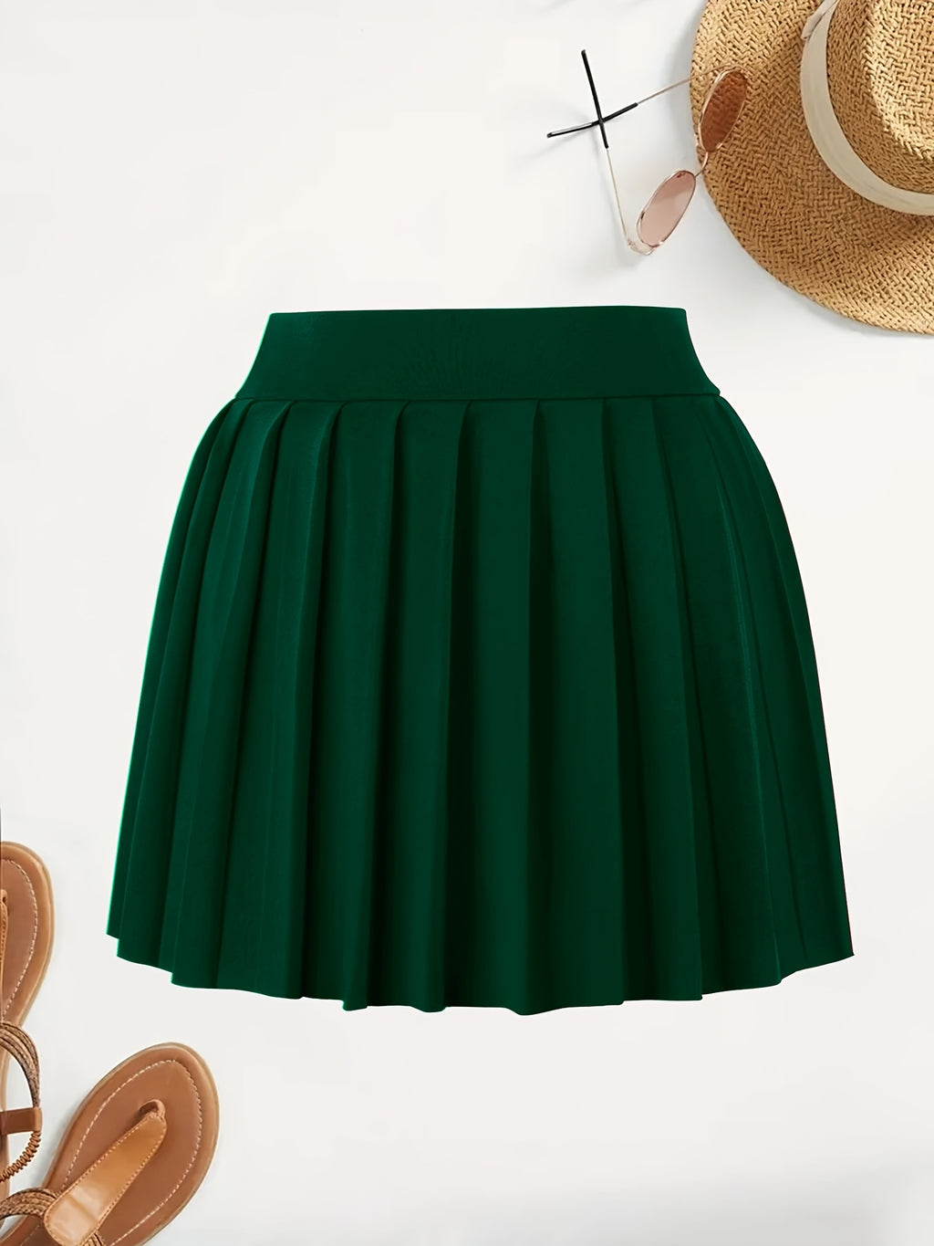 Solid Color Versatile High-Waist Pleated Mini Skirt - Flattering And Stylish for Women - Dark Green
