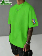 Summer High-Quality Fine Stitching Pure Cotton Casual Three-Dimensional Color-Block Picasso-Style Abstract Face Illustration Short-Sleeve Simple Streetwear Brand Printed Fashion Sporty Trendy Versatile Half-Sleeve Breathable T-Shirt Comfortable Home - Grass Green