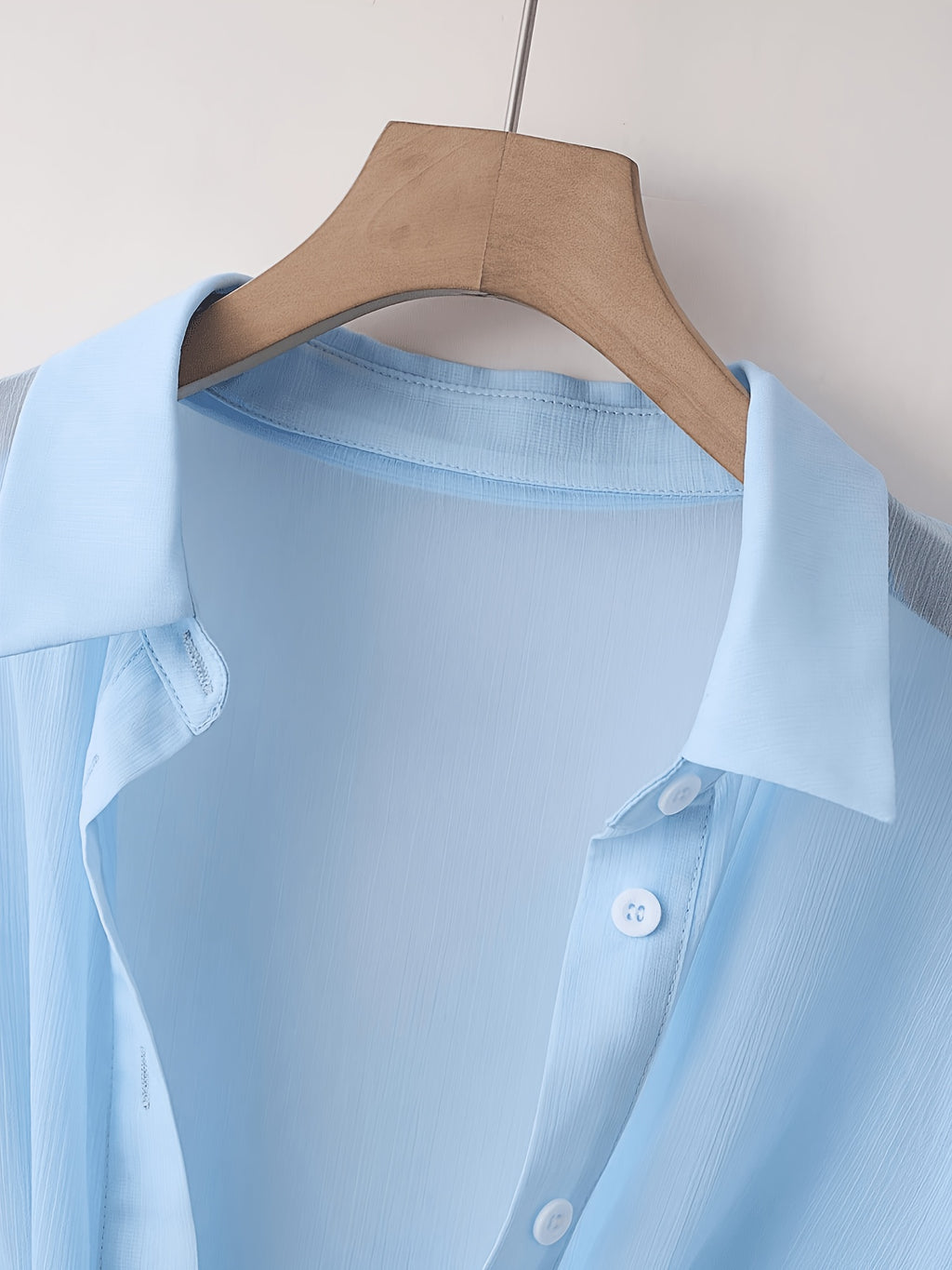 New Batwing Cardigan Short Casual Chiffon Shawl, Sunscreen Breathable Solid Color Women'S Shirt - Light Blue