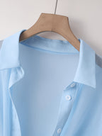 New Batwing Cardigan Short Casual Chiffon Shawl, Sunscreen Breathable Solid Color Women'S Shirt - Light Blue
