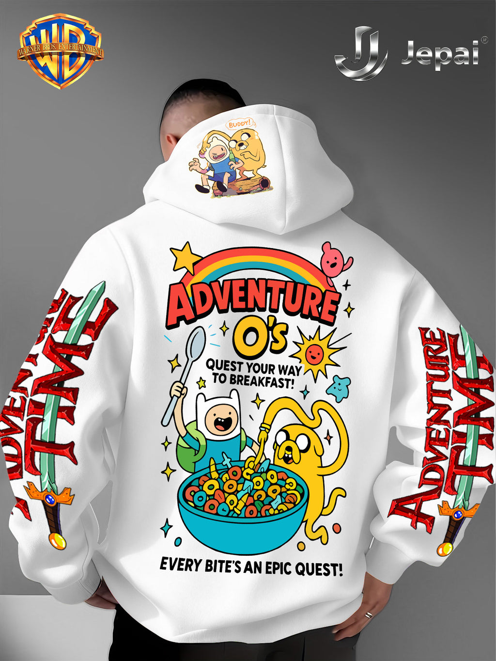 Official Warner Bros., Trendy Cool American Street Style Classic Character Theme Print Hoodie, American Street Style Unisex Long Sleeve Top, Suitable for Daily And Outdoor Activities, Ideal Warm Outerwear Choice for Autumn And Winter! - White