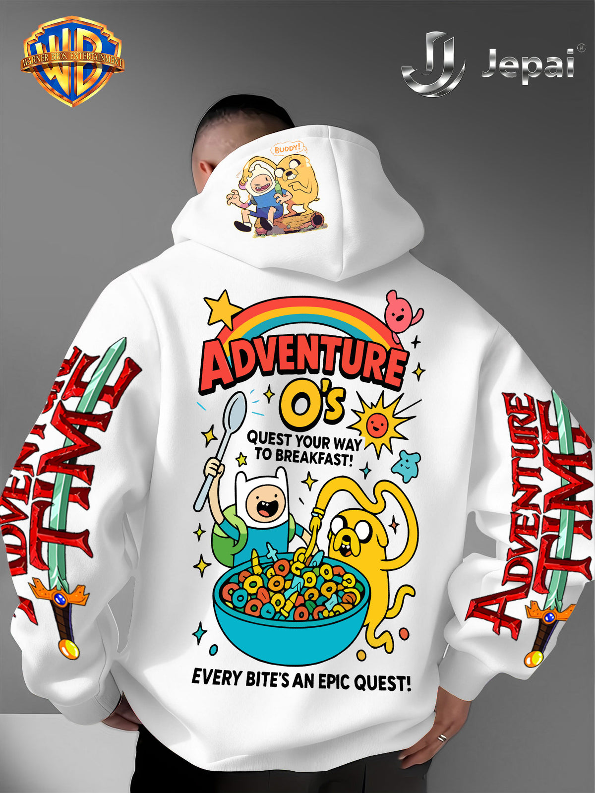 Official Warner Bros., Trendy Cool American Street Style Classic Character Theme Print Hoodie, American Street Style Unisex Long Sleeve Top, Suitable for Daily And Outdoor Activities, Ideal Warm Outerwear Choice for Autumn And Winter! - White