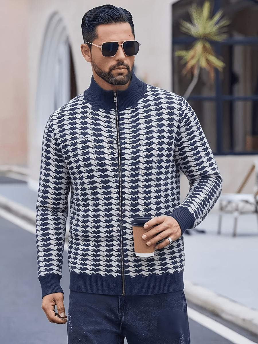 Men's Casual Jacquard Jacket - Solid Color Regular Fit Versatile Long-Sleeve Top for Spring and Autumn, Hand Wash/Dry Clean, Autumn/Winter Outerwear, Fashionable Street Style, Structured Design, Four-Season Warm Business Casual Jacket - Royal Blue