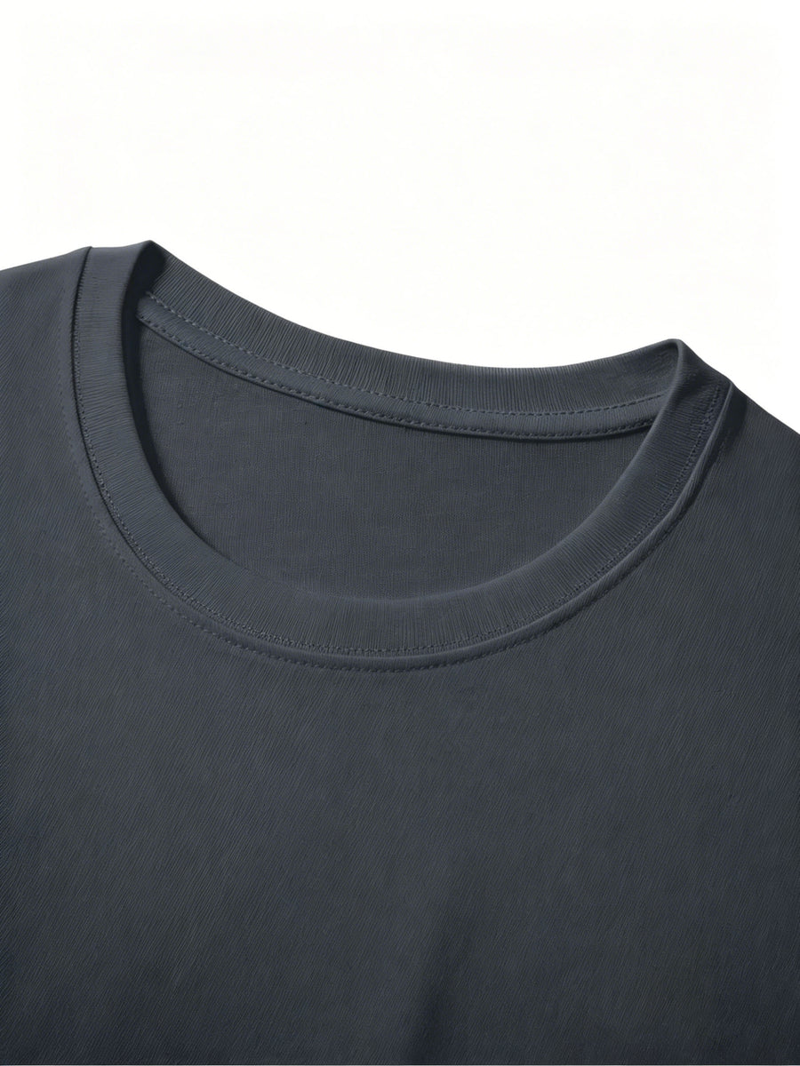 Men's Black and Red Gradient Geometric Pattern Print T-shirt, Summer Crew Neck Short Sleeve - Grey
